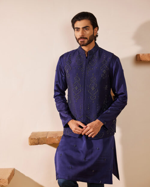 Gaurish Midnight Blue Waist Coat Set - XS